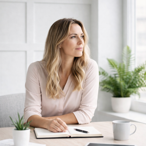 Frau denkt im Karrierecoaching über Veränderung nach